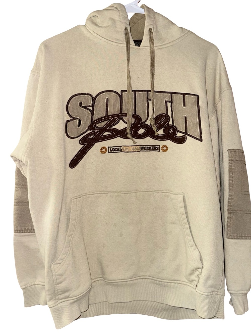 Vintage Southpole Heavyweight Hoodie Tan Beige Spellout Embroidered Medium flaw